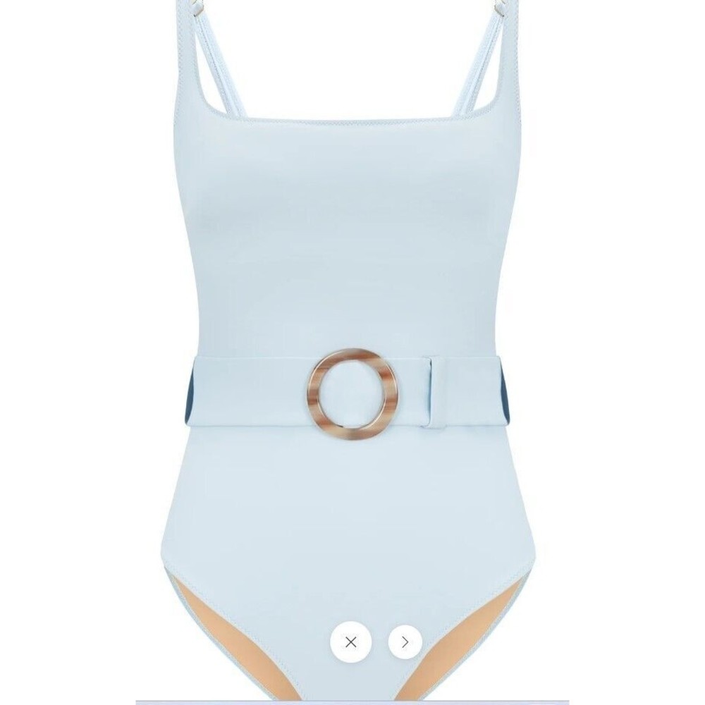NWT Evarae CASSANDRA ONE PIECE Swimsuit SKYWAY Belted Womens 8 Blue Padded Adj